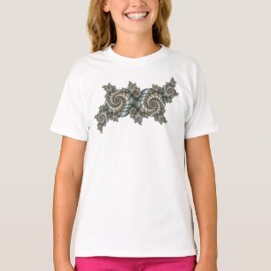 Abstrakte Beige Hellblau Fraktal Kunst Spiralen T-Shirt