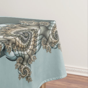 Abstrakte Beige Hellblau Fraktal Kunst Spiralen Tischdecke