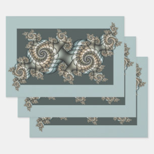 Abstrakte Beige Hellblaue Fraktal-Kunstspiralen Geschenkpapier Set
