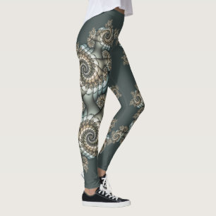Abstrakte Beige Hellblaue Fraktal-Kunstspiralen Leggings