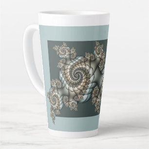 Abstrakte Beige Hellblaue Fraktal-Kunstspiralen Milchtasse