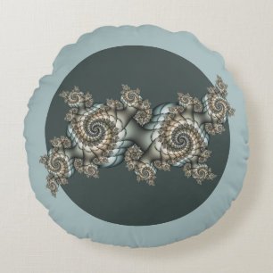 Abstrakte Beige Hellblaue Fraktal-Kunstspiralen Rundes Kissen