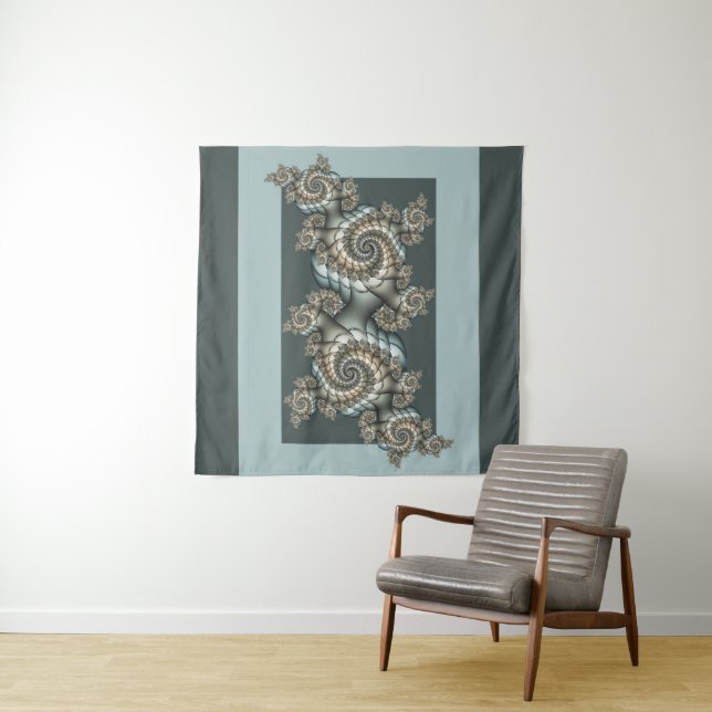 Abstrakte Beige Hellblaue Fraktal-Kunstspiralen Wandteppich (Beispiel)