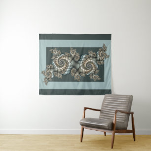 Abstrakte Beige Hellblaue Fraktal-Kunstspiralen Wandteppich