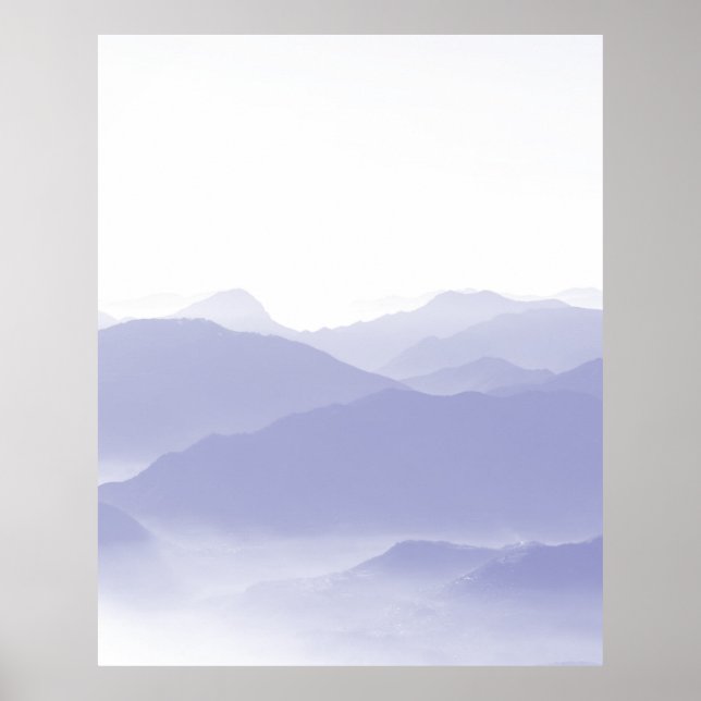 Abstrakte Berge Landschaft Blau Weiß Poster (Vorne)