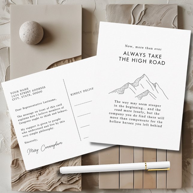 Abstrakte Berge nehmen die Hohe Straße Postkarte (Abstract Mountains Bold Typography Always Take the High Road Congress Postcard)