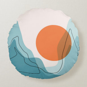 Abstrakte Berglandschaft, flache Landschaft ba Rundes Kissen