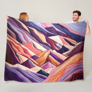Abstrakte Bergszene Lila Peach Burgundy Fleecedecke