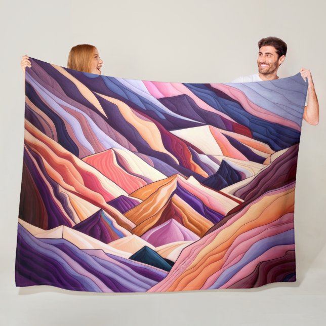 Abstrakte Bergszene Lila Peach Burgundy Fleecedecke (Beispiel)