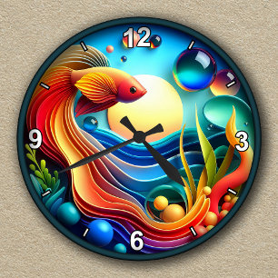 Abstrakte Betta-Fische mit individualisierbarer Le Runde Wanduhr