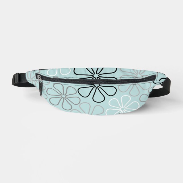 Abstrakte Big Blume Konturen BWG+Duck Egg Blue Bauchtasche (Vorderseite)