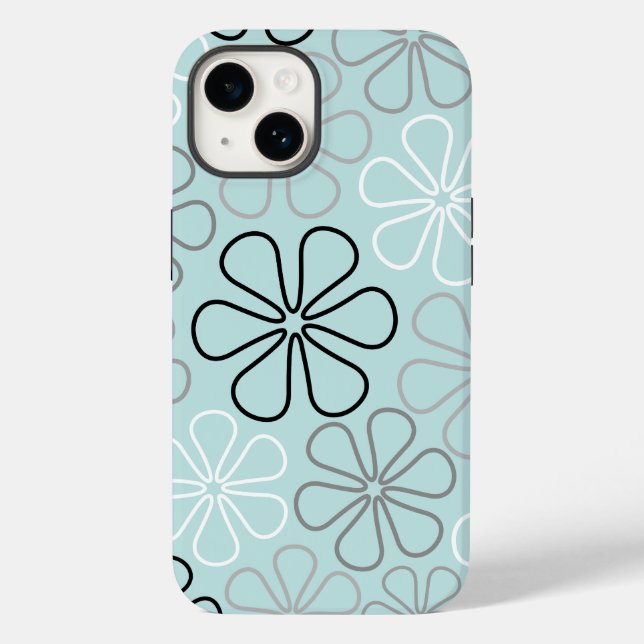 Abstrakte Big Blume Konturen BWG+Duck Egg Blue Case-Mate iPhone 14 Hülle (Rückseite)