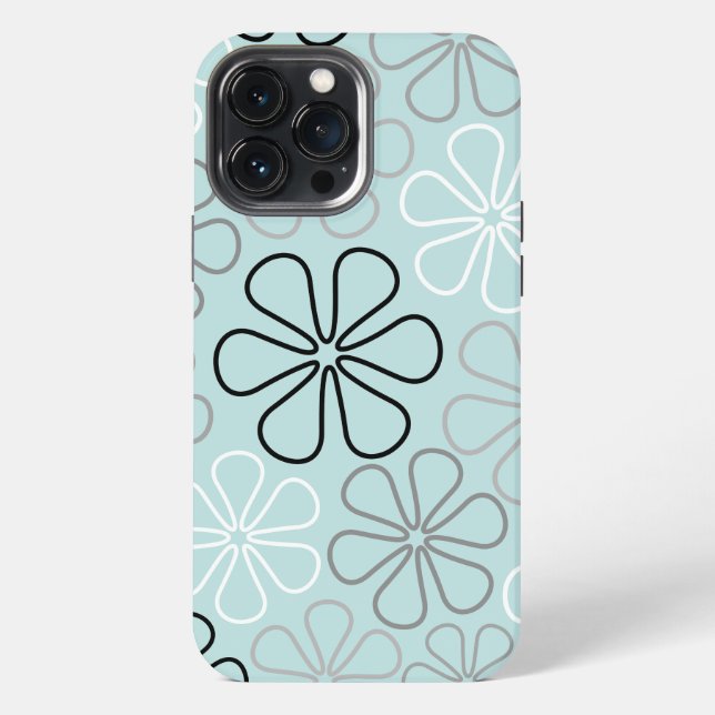 Abstrakte Big Blume Konturen BWG+Duck Egg Blue iPhone 13 Pro Max Hülle (Rückseite)