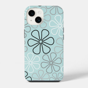 Abstrakte Big Blume Konturen BWG+Duck Egg Blue iPhone 14 Hülle