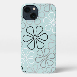 Abstrakte Big Blume Konturen BWG+Duck Egg Blue iPhone Hülle