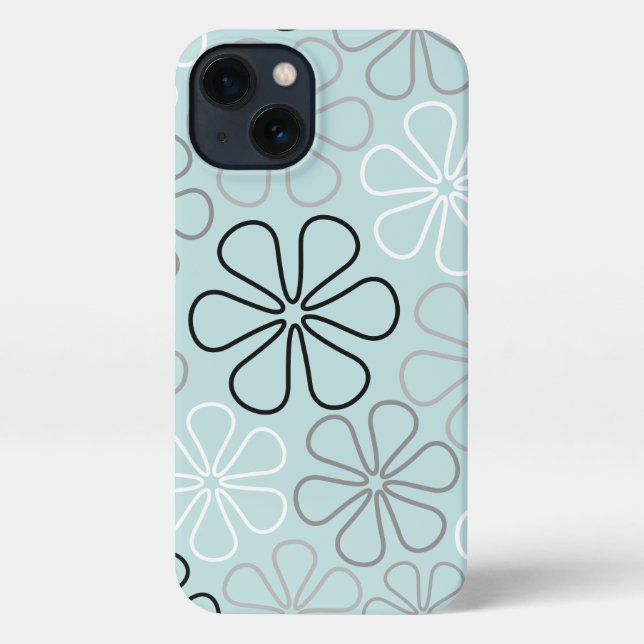 Abstrakte Big Blume Konturen BWG+Duck Egg Blue iPhone Hülle (Rückseite)