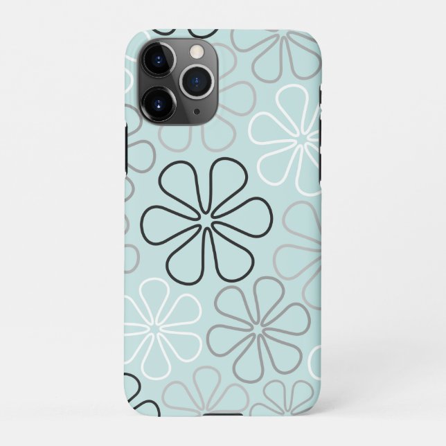 Abstrakte Big Blume Konturen BWG+Duck Egg Blue iPhone Hülle (Rückseite)