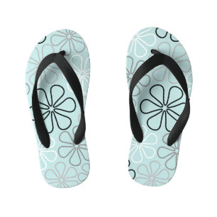Abstrakte Big Blume Konturen BWG+Duck Egg Blue Kinderbadesandalen