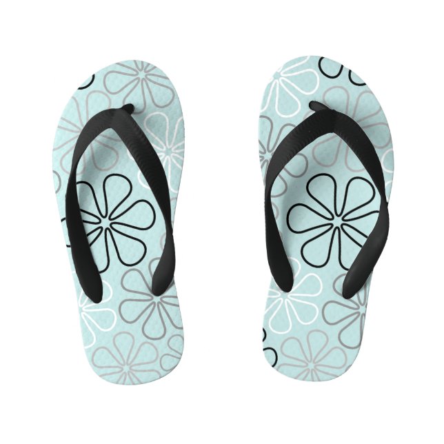 Abstrakte Big Blume Konturen BWG+Duck Egg Blue Kinderbadesandalen (Fußbett)