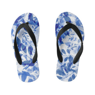 Abstrakte Blätter in Blau und Weiß Kinderbadesandalen