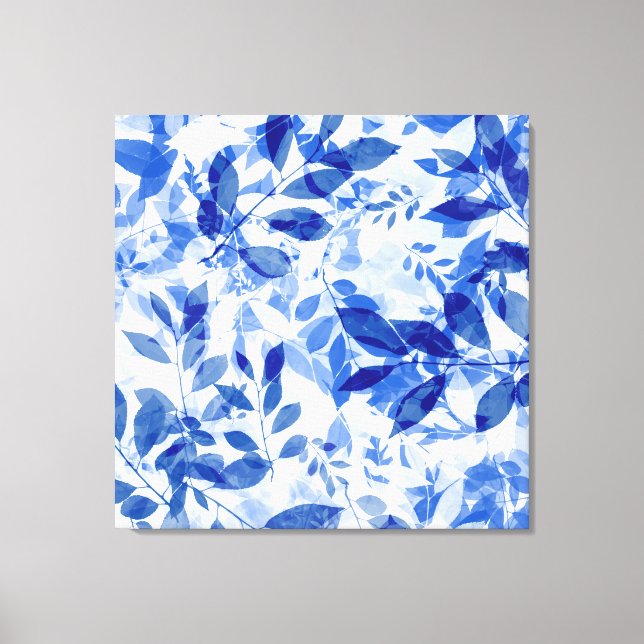 Abstrakte Blätter in Blau und Weiß Leinwanddruck (Vorderseite)
