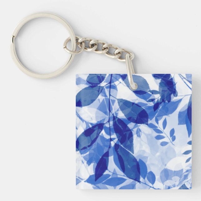 Abstrakte Blätter in Blau und Weiß Schlüsselanhänger (Vorderseite)