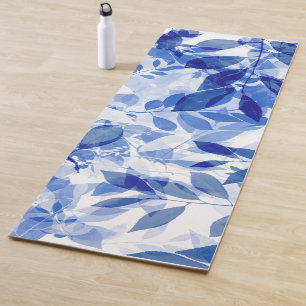 Abstrakte Blätter in Blau und Weiß Yogamatte