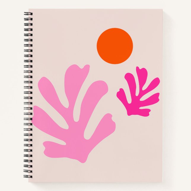 Abstrakte Blätter Rosa Orange Moderne Formen Schni Notizbuch (Vorderseite)