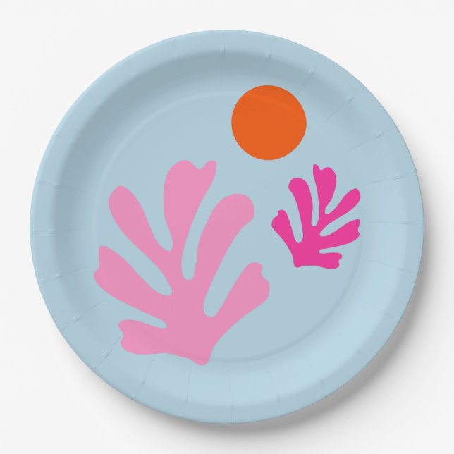 Abstrakte Blätter Rosa und Blau Formen schneiden O Pappteller (Vorderseite)