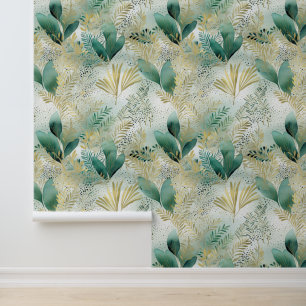 Abstrakte Blätter von White Green Gold Floral Tapete