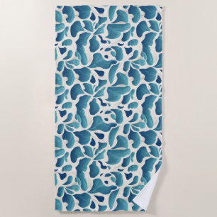 Abstrakte Blätter Weiß und Blau   Coast Beach Hand Strandtuch