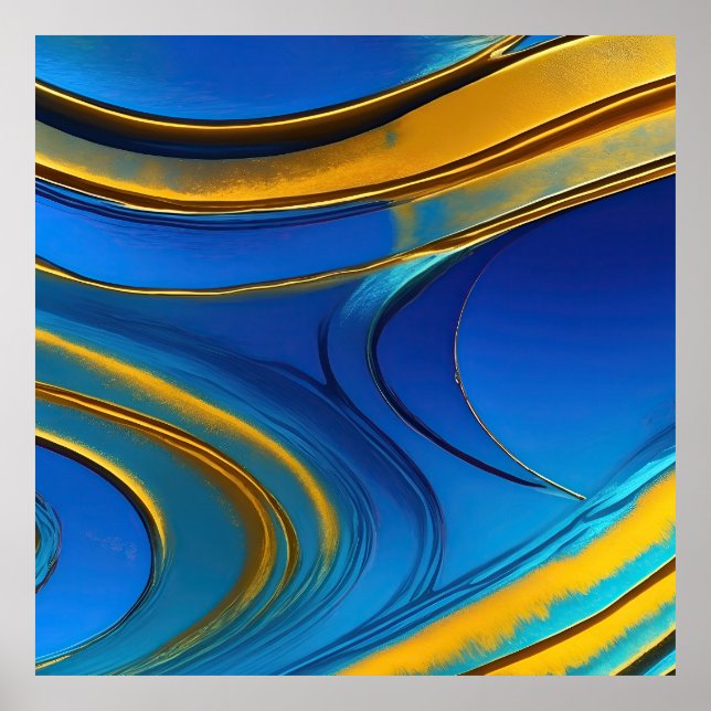 Abstrakte Blau- und Goldwaagen Poster (Vorne)