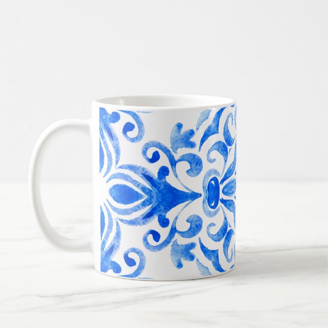 Abstrakte, blau-weiße, handgezogene, nahtlose oder kaffeetasse (Links)