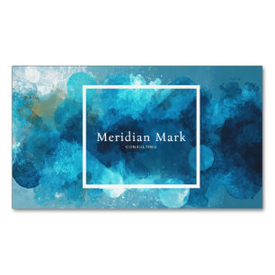 Abstrakte Blaue Aquarell-Gold-Spritzer Modern Magnetische Visitenkarte