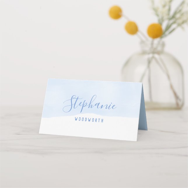 Abstrakte blaue Aquarell-Platzkarte, Babydusche Platzkarte (Vorderseite)
