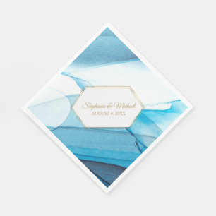 Abstrakte blaue Aquarellfarbe Doppelrahmen Hochzei Serviette