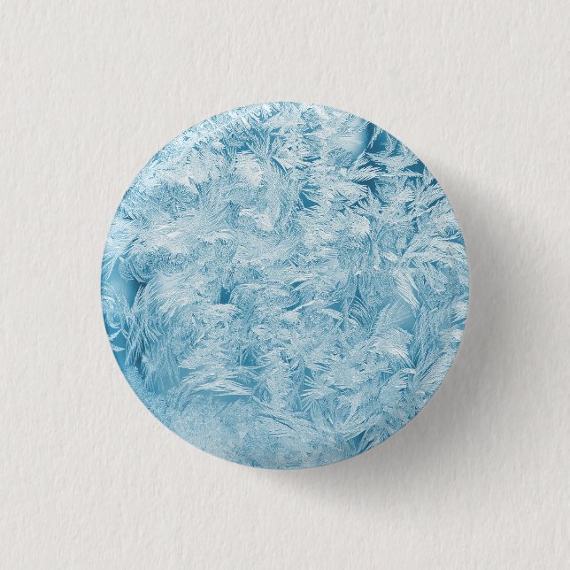 abstrakte blaue Federn und Schneeflocken Button (Vorderseite)