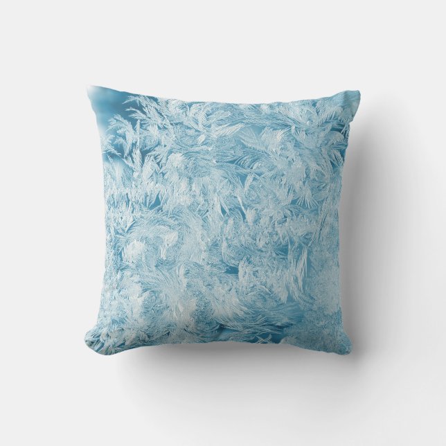 abstrakte blaue Federn und Schneeflocken Kissen (Vorderseite)