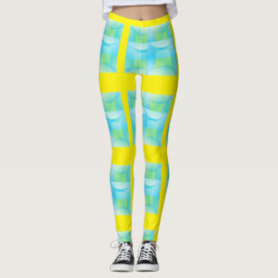 Abstrakte blaue gelbe Kreise Seifenblasen Muster Leggings