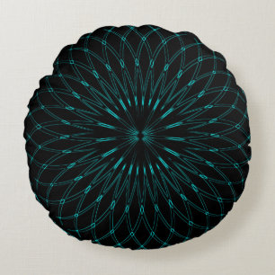 Abstrakte blaue geometrische Grafik Schwarz Rundes Kissen
