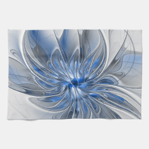Abstrakte Blaue Graue Aquarell-Fraktal-Kunst-Blume Geschirrtuch