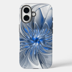 Abstrakte Blaue Graue Aquarell-Fraktal-Kunst-Blume iPhone 16 Hülle