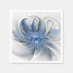 Abstrakte Blaue Graue Aquarell-Fraktal-Kunst-Blume Serviette