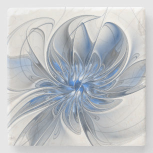Abstrakte Blaue Graue Aquarell-Fraktal-Kunst-Blume Steinuntersetzer
