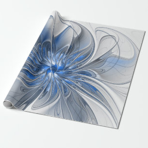 Abstrakte blaue graue Wasserfarbe-Fraktal-Kunst-Bl Geschenkpapier