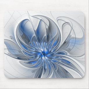 Abstrakte blaue graue Wasserfarbe-Fraktal-Kunst-Bl Mousepad
