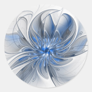 Abstrakte blaue graue Wasserfarbe-Fraktal-Kunst-Bl Runder Aufkleber
