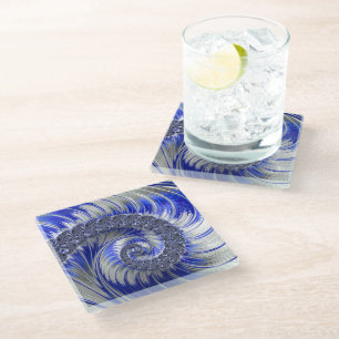 Abstrakte blaue graue weiße Spiralfraktale Glasuntersetzer