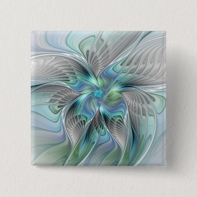 Abstrakte Blaue Grüne Schmetterling-Fantasy-Frakta Button (Vorderseite)