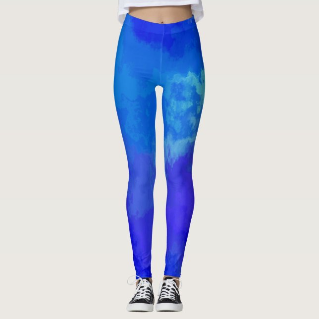 Abstrakte blaue Leggings (Vorderseite)